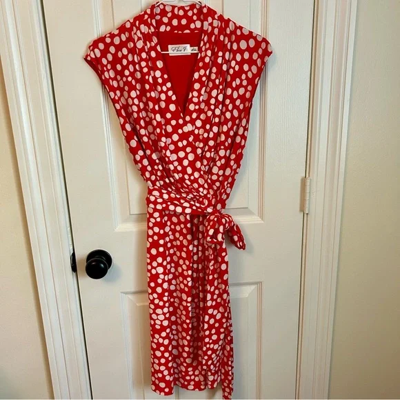 Eliza J Orange Polka Dot Wrap Dress - Picture 2 of 4